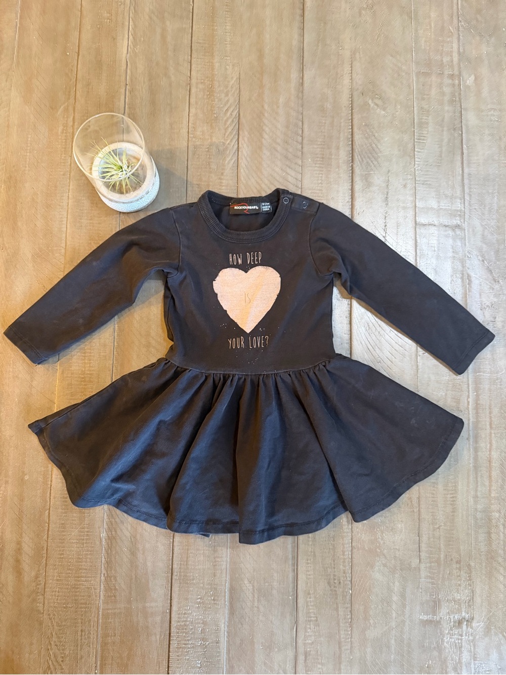 Rock Your Baby Black Long-Sleeve Skirted Bodysuit (Baby Girl) Dress